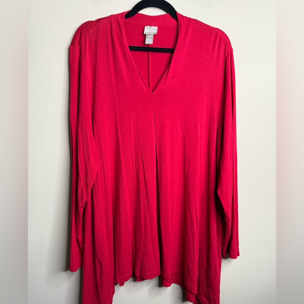 Chico's V-Neck Red Tunic Shirt - Stretchy and Swingy - Size 3